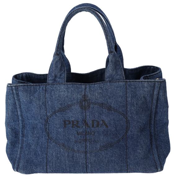 PRADA Canapa Tote Bag B1877B Navy Denim - Picture 1 of 8